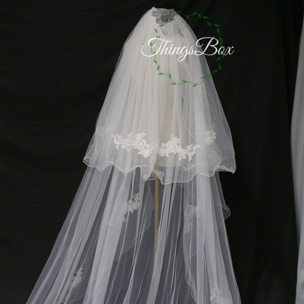 Wedding Veil with Blusher, Drop Bridal Veil