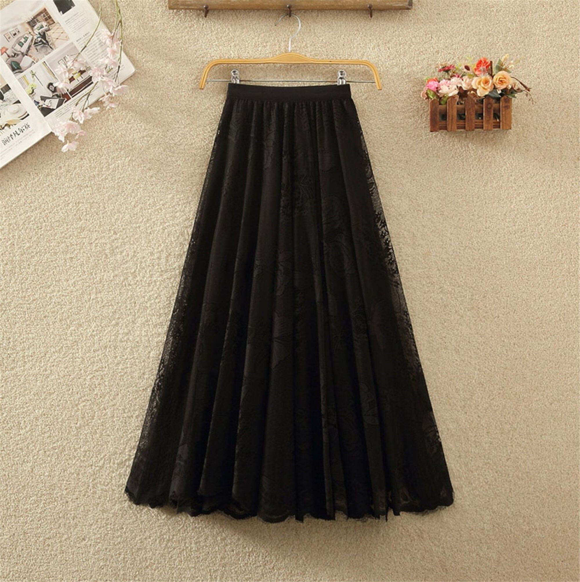 Hollow Lace Skirt,maxi Skirt,high Waist Skirt,a Line Full Skirt,women Long Lace Skirt,solid Lace ...