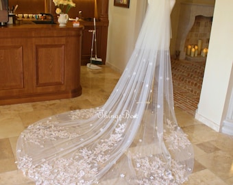 2T Blusher Veil Pink Champagne Lace Wedding Veil with Pink Embroidery Flowery Tulle Lace Bridal Veil  Cathedral Blusher Veil Pearl Veil,Comb