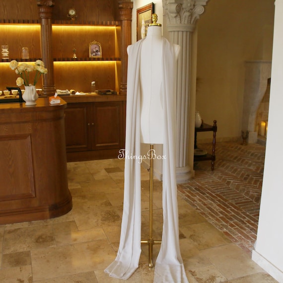 Wedding Neckerchief Detachable Bridal Neckerchief, Flowing Chiffon Scarf Bridal Shawl Ivory Veil Scarf Custom Color