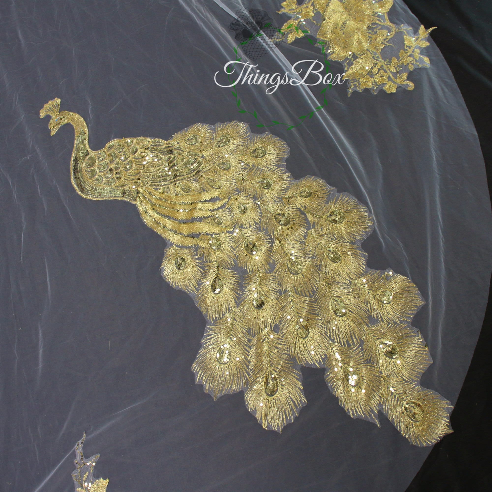 Golden Peacock Embroider Lace Wedding Veil Comb Veil, Phoenix Bridal ...
