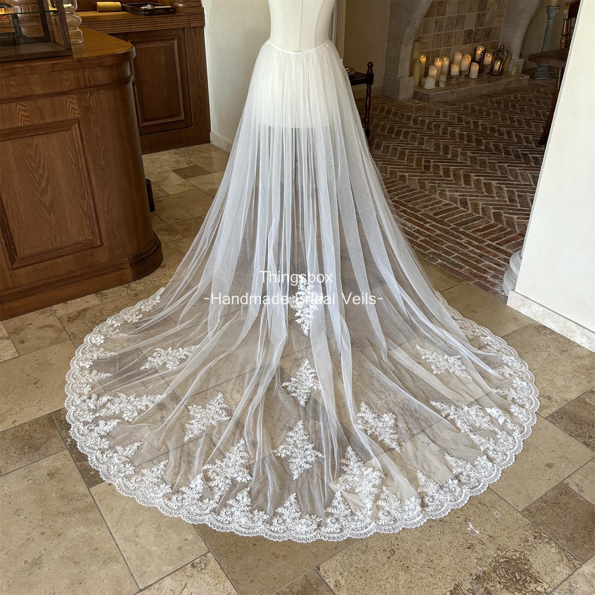 Scalloped Lace Edge Wedding Detachable Train, Romantic Removable Lace Overskirt, Bridal Wedding Train, Floral Overskirt, Custom Veil