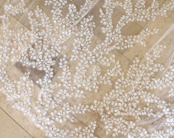 Stunning Beaded Leaf Lace Bridal Veil Leaves Pattern Veil 1 Layer, Ivory Veil White Veil Comb, 98" 118" Chapel/Cathedral Veil with Sequins