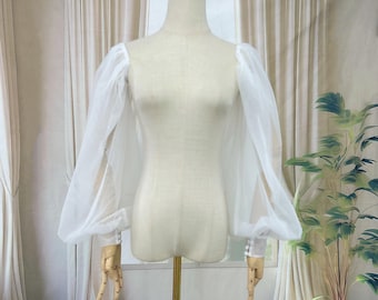 Puffy Bubble Sleeves, Button Sleeves, Bridal Sleeves, 2 Layer Tulle Sleeves, Detachable Wedding Dress Sleeve, Elastic Sleeve Custom