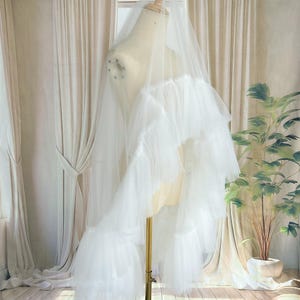 Fluffy Tulle Blusher Veil Short Veil Fingertip Wedding Veil,Short Bridal Veil, Comb Veil, White Ivory Black Veil, 2T Veil