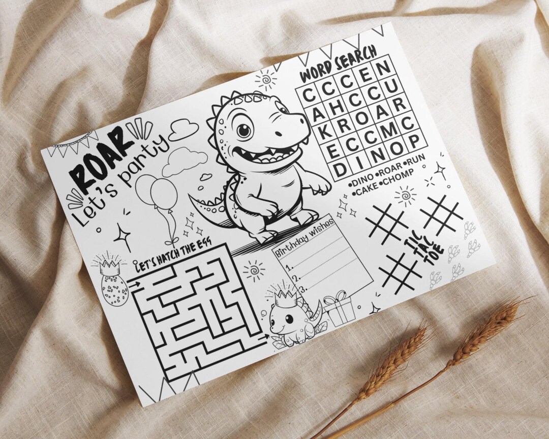 Dinosaur Activity Placemat/ Coloring Activity Sheet - Etsy
