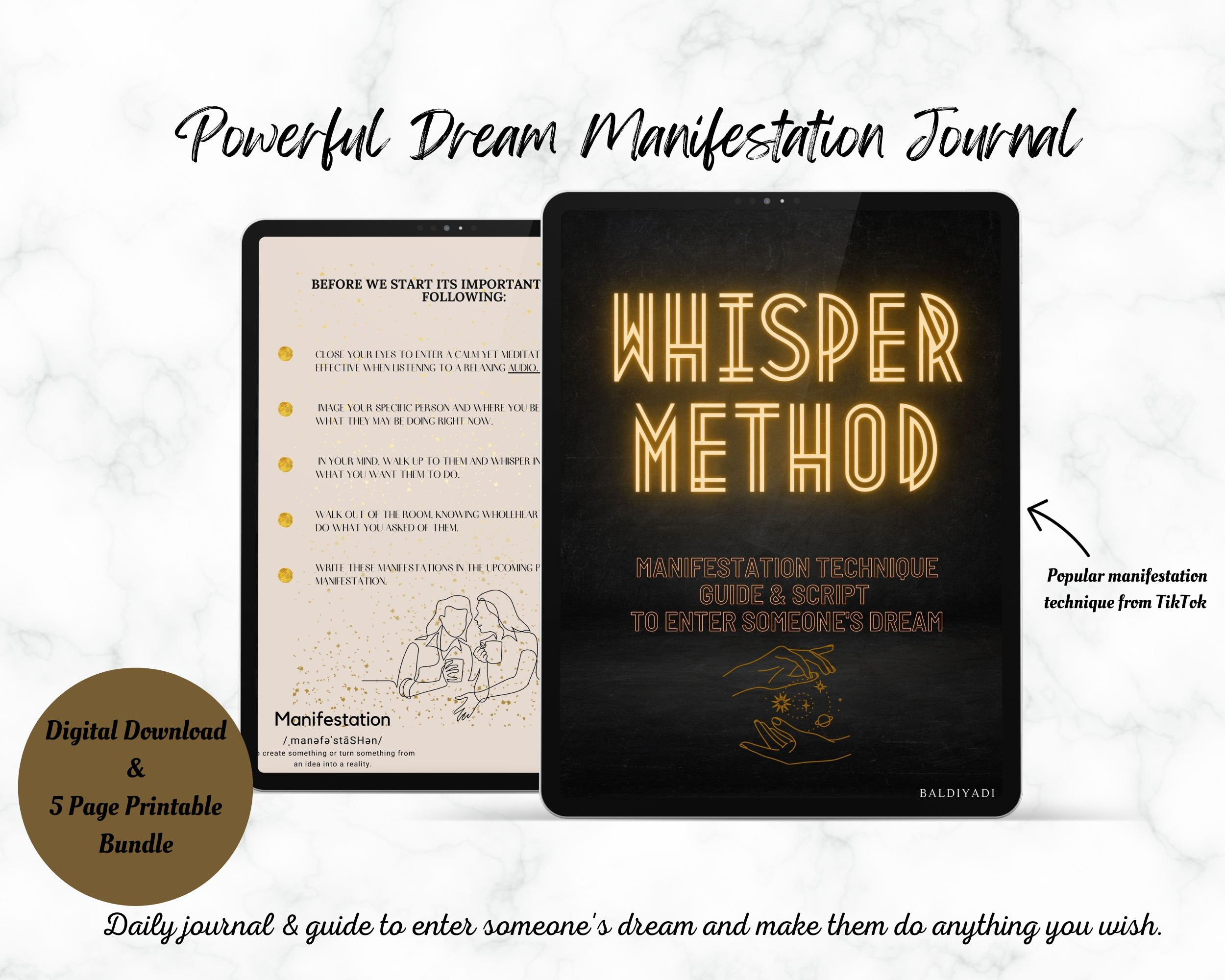 Dream Manifestation Journal and Guide, Whisper Method, Manifest Your Dream Life, Digital and