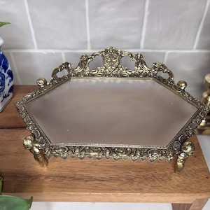 Vintage Brass Cherub Vanity Tray or Candle Holder - Angel Decor