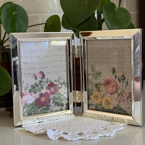 Vintage Silver Hinged Double Picture Frame Folding
