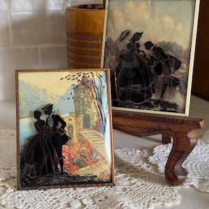 Vintage 1930s Reverse Painted Silhouette Art Pair