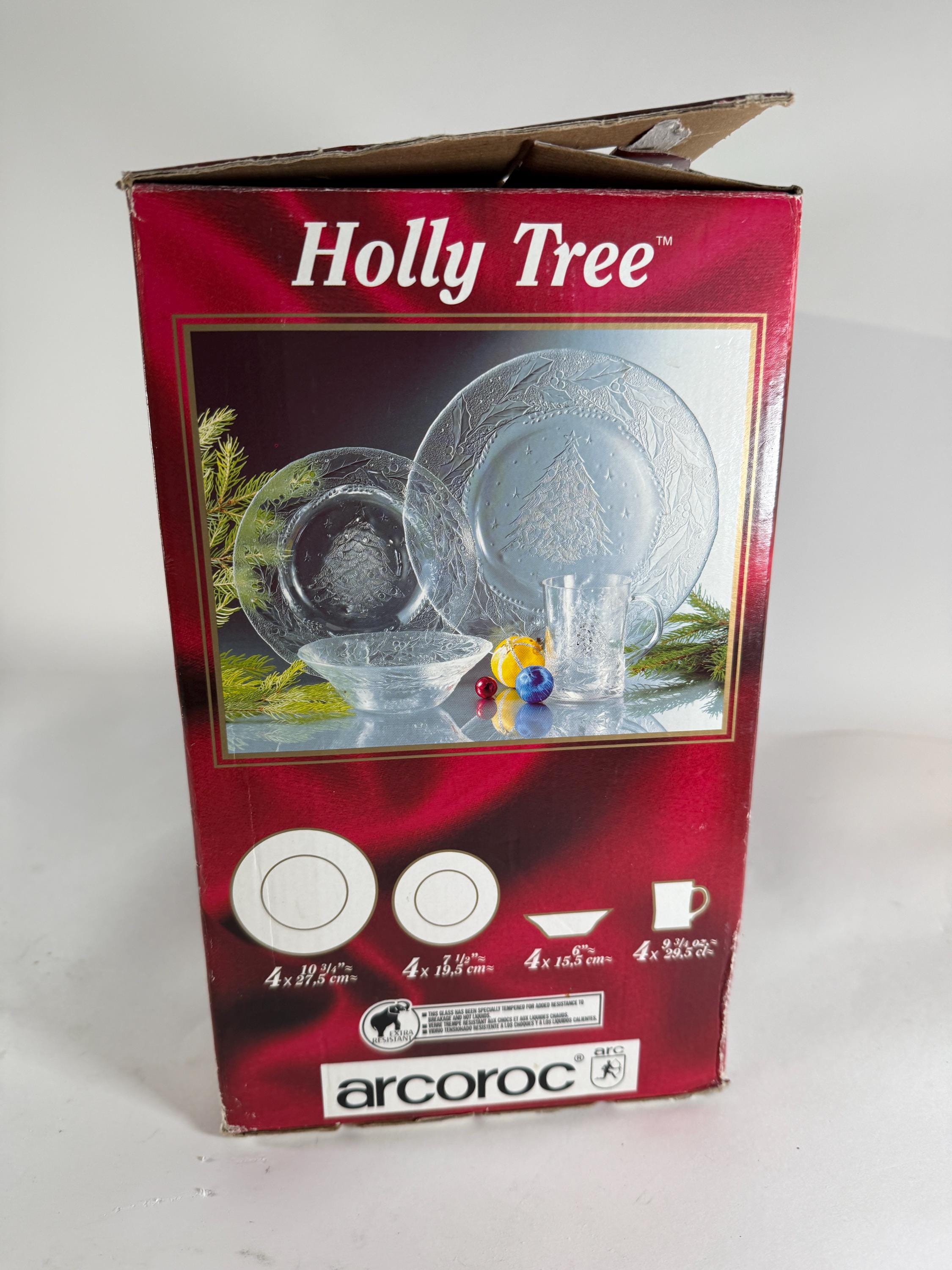 Arcoroc Holly Tree 16 Piece Glass Dinnerware Set Christmas - Etsy