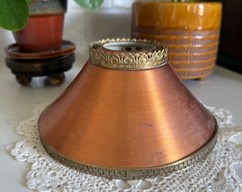 Vintage Copper Metal Lamp Shade Brass Trim