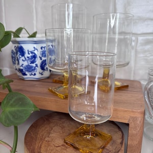 Federal Glass Nordic Topaz Glass, Replacememt sets, MCM Amber Footed Glassware, Geometric drinkware