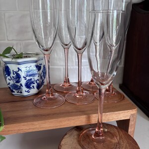 Arcoroc France Pink Stem Champagne Flutes – Set of 6 Vintage Glasses