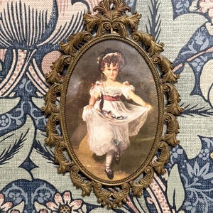 Vintage Italian Ornate Gold Frame: Small Oval Wall Art with Girl Portrait