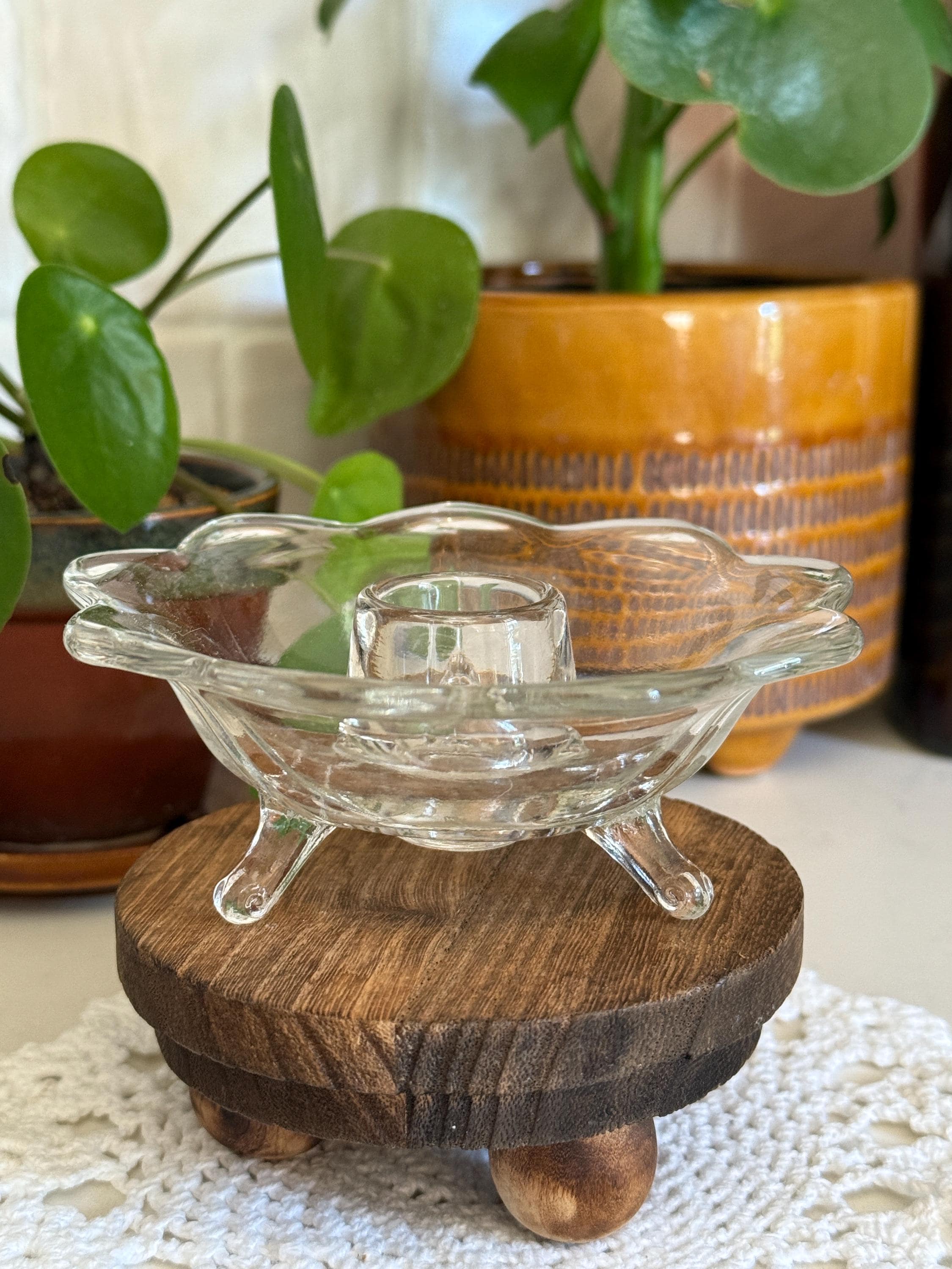 Vintage Clear Glass Candle Holder Footed Single Taper Candleholder