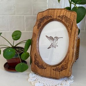Vintage Solid Wood Oval Picture Frame Rustic Scroll Inlay
