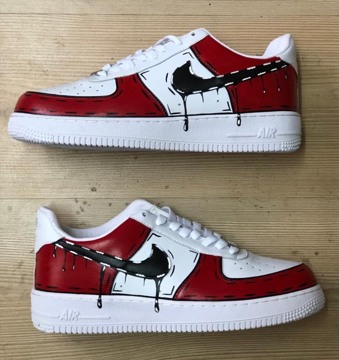 Size 10.5 - CUSTOM (RED DRIP) Nike Air Force 1 '07 LV8 Athletic