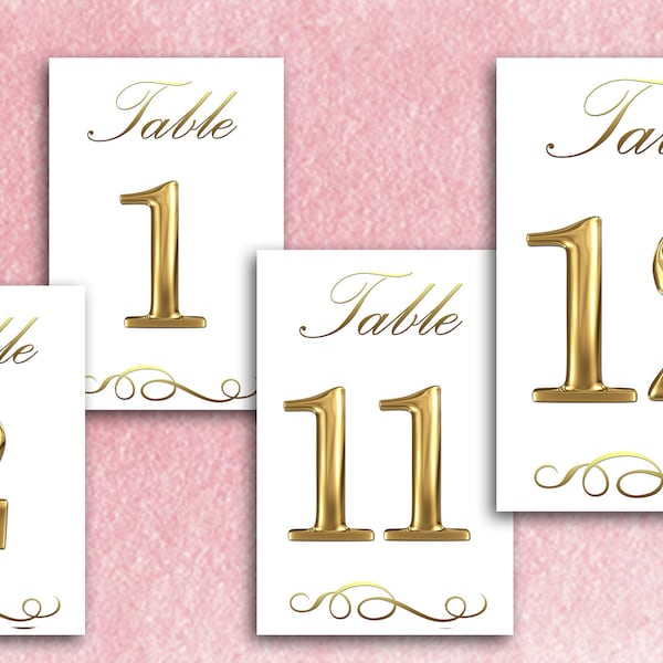 Printable Golden Wedding Table Numbers, Wonderful,Digital download, From 1 to 30