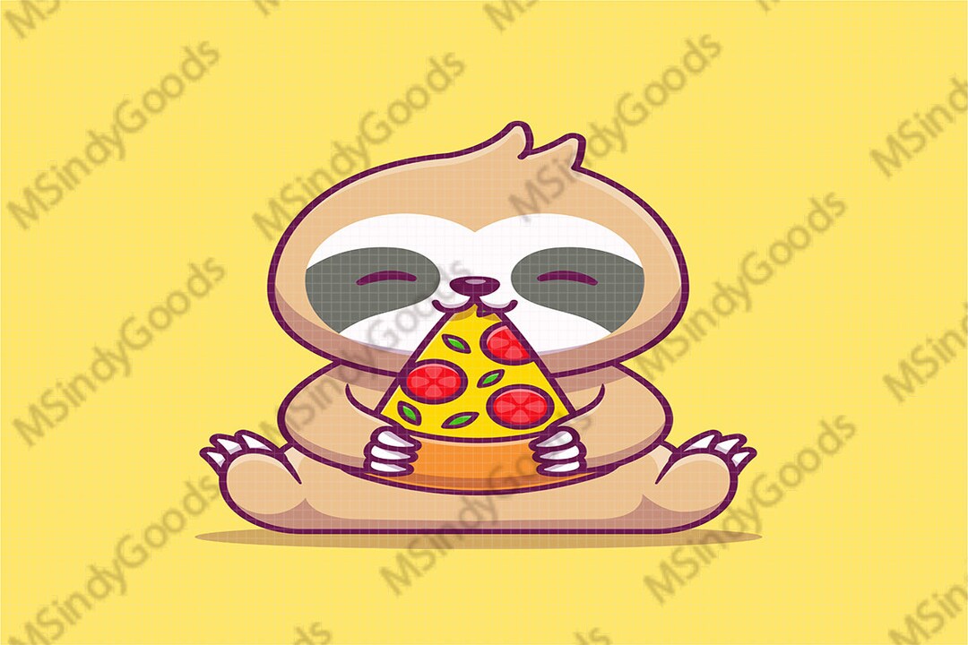 Cute Sloth Eating Pizza Cartoon Icon Illustration. Cute - Etsy