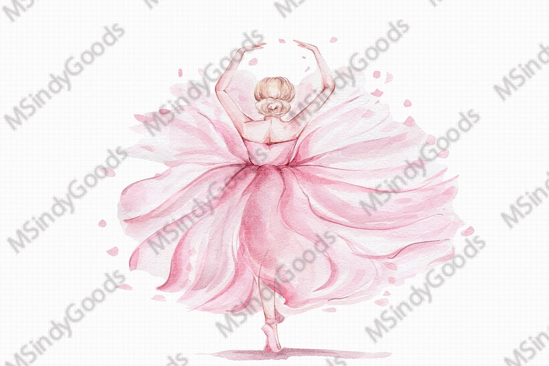 Beautiful Pink Ballerina Watercolor Hand Drawn Illustration - Etsy