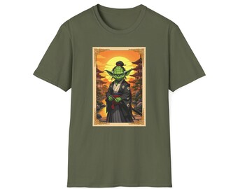 Adult Japanese Style Star Wars Yoda Unisex Softstyle T-Shirt, Galactic Sci-Fi Tee, Samurai Jedi Shirt, Anime Inspired Top