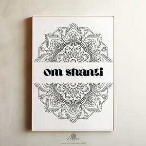 OM SHANTI /// minimal black & white typography printable, quote print, mindfulness, yoga, digital download [wrd4mnd019]