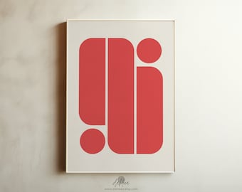 RESUMO GRÁFICO MINIMAL /// arte de parede mínima vermelha para impressão, arte abstrata moderna, download digital [mg2col002]