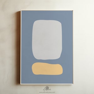 MINIMAL ORGANIC ABSTRACT /// dusty blue, grey and yellow minimalist printable wall art, modern abstract art, digital download [mocol021]