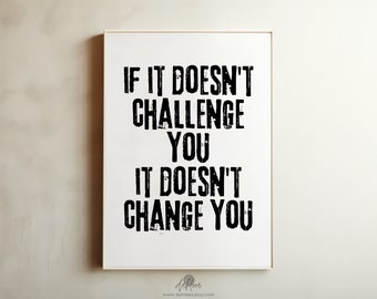 CHALLENGE YOURSELF /// minimal black & white typography printable, motivational poster, gym and fitness, digital download [wrd8gym022]