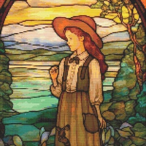 Anne of Green Gables Stained-Glass Window Cross-Stitch Pattern Digital Download