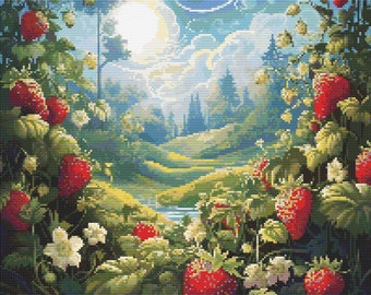 Whimsical Strawberry Garden 1 Cross-Stitch Pattern Digital Download