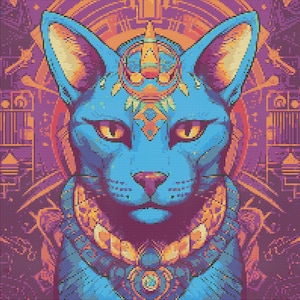 Egyptian Cat in Bright Colors 1 Cross-Stitch Pattern Digital Download
