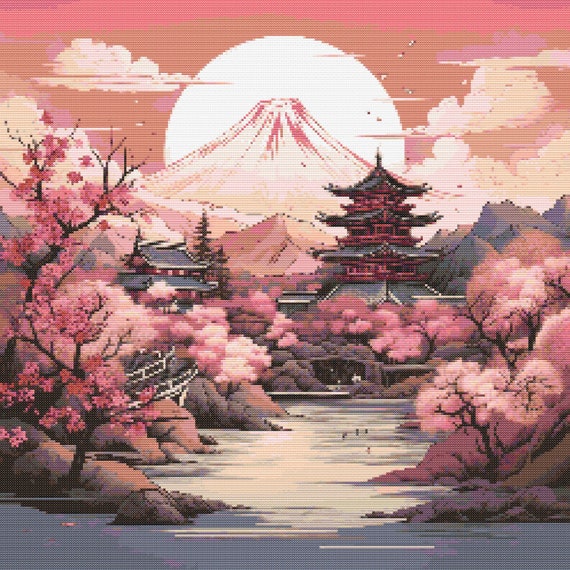 Japanese Cherry Blossoms 5 Cross-stitch Pattern Digital Download
