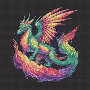 Magical Rainbow Flying Dragon 3 Cross-Stitch Pattern Digital Download