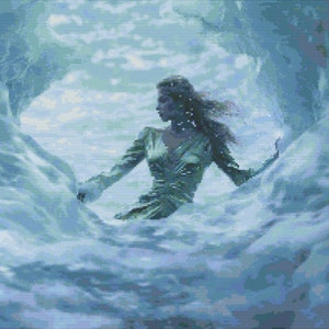 Arctic Mermaid in Green Cross-Stitch Pattern Digital Download