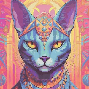 Egyptian Cat in Bright Colors 3 Cross-Stitch Pattern Digital Download