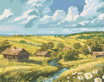 Belarus Countryside Scene 1 Cross-Stitch Pattern Digital Download