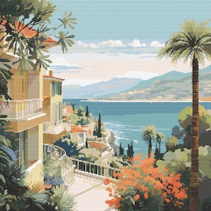 French Riviera Scene 6 Cross-Stitch Pattern Digital Download