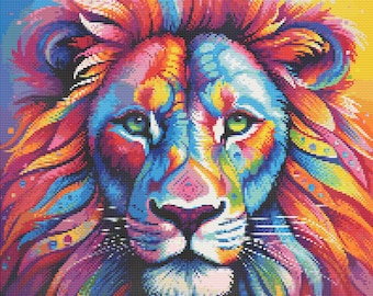 Rainbow Lion 3 Cross-Stitch Pattern Digital Download