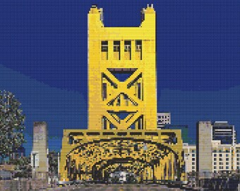 Sacramento Tower Bridge Cross-Stitch Pattern Digital Download