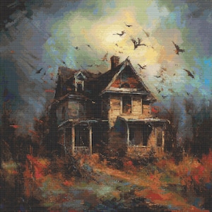 Impressionist Haunted House 1 Cross-Stitch Pattern Digital Download
