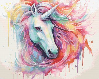 Mágico arco iris unicornio acuarela 8 patrón de punto de cruz Descarga digital