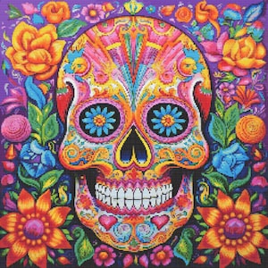 Mexican Day of the Dead Skull 8 Cross-Stitch Pattern Digital Download