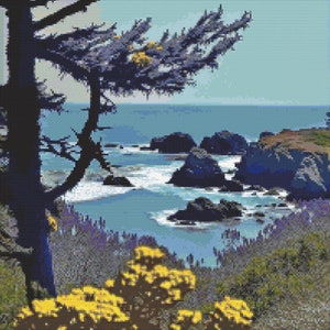 Mendocino Coast in Springtime Cross-Stitch Pattern Digital Download