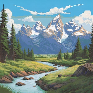 Grand Teton Nationalpark Szene 3 Kreuzstichmuster Digitaler Download