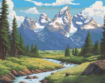 Grand Teton National Park Scene 3 Cross-Stitch Pattern Digital Download