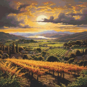 Napa Wine Country Sunset 4 Cross-Stitch Pattern Digital Download