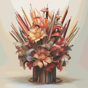 Bouquet of Sharpened Pencils Cross-Stitch Pattern Digital Download