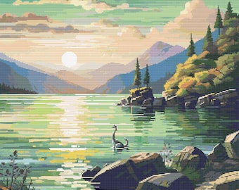 Loch Ness Monster Cross-Stitch Pattern Digital Download